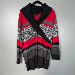 Style & Co Black & Red Striped Y2K Collared Sweater - 2X - Women's Plus Size